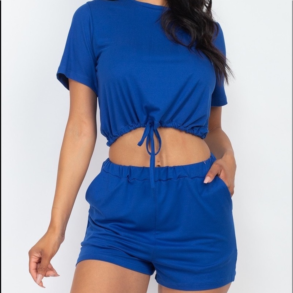 Adjustable Front Tied Crop Top & Shorts Casual Summer Sets